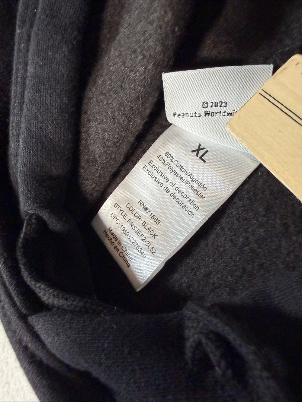 Peanuts Snoopy embroidered black hoodie sweatshirt XL classic - Picture 9 of 10